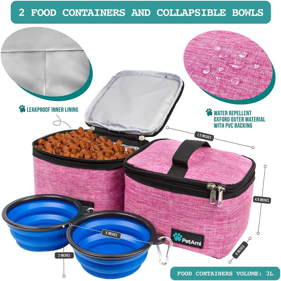 Ultimate Pink Dog Travel Bag: Stylish Organizer with Food Containers & Collapsible Bowls for Pet Adventures