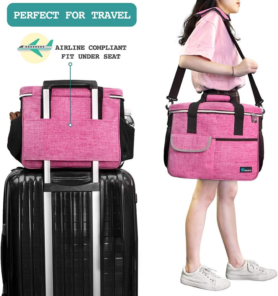 Ultimate Pink Dog Travel Bag: Stylish Organizer with Food Containers & Collapsible Bowls for Pet Adventures